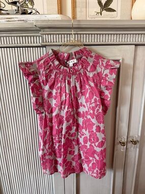 THML Pink Floral Ruffle Sleeve Blouse